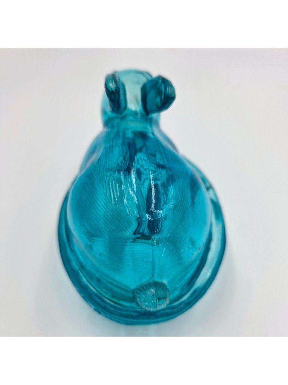 Vintage Blue Glass Bunny Rabbit Basket Weave Nest Covered Candy Dish Easter Read - Picture 5 of 15